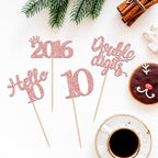Gyufise 24 Pack Rose Gold Glitter Happy 10th Birthday Cupcake Toppers 10 Ten Hello 10 Double Dights Since 2015 Cupcake Picks for 10th Birthday Party Decorations