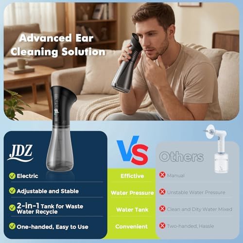 Upgraded Ear Wax Removal, Electric Ear Cleaner with One-Piece Waste Tank, Safe & Effective Earwax Removal Kit for Adults & Kids, Adjustable Water Pressure,12 Replaceable Nozzles, LED Display, IPX7