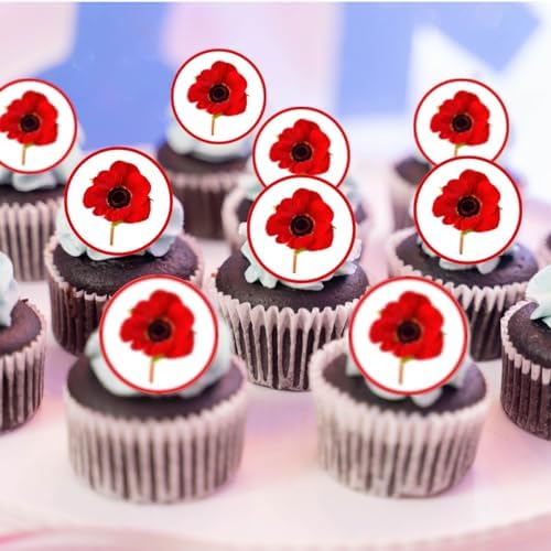 Poppy Edible Cupcake Toppers, Edible Flowers Cake Decorations, Remembrance Cake Decorating Supplies, Valentines Day Cupcake Toppers, Birthday Cookie Decoration PRECUT 48 x 3cm / 1.18 inch