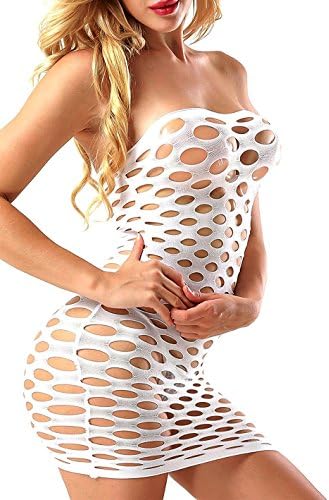 Sexy Womens Strapless Fishnet Lingerie Sleepwear Mini Dress Tube Chemise Bodysuit One Size