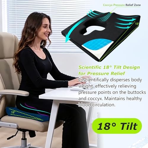 Gel Wheelchair Seat Cushion,Bed Sore Cushions for Butt,Gel Cushion for Pressure Relief,Donut Pillow for Tailbone Pain Relief,Coccyx,hemorrhoid Pillow,Cushion for Office Chair18 L x 15" W(Black)