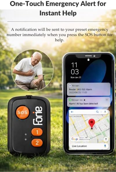 FONIE GPS Medical Alert System for Seniors - 4G Mini Phone with Real-Time Tracking - Fall Detection, Panic SOS Button, Two-Way Voice Talk – Wearable and Waterproof - Subscription Required