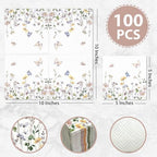Audree 100 Pack Floral Cocktail Napkins Paper 3 Ply (5x5") - Wildflower Dinner Hand Paper Napkins for Wedding, Bridal, Baby Shower, Birthday, Tea Party, Garden Party, Anniversary Decorative Towels