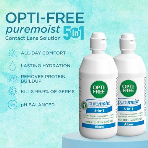 Opti-Free Puremoist Multi-Purpose Contact Lens Solution with Lens Case, 20 Fl Oz (pack of 2- 10oz bottles)