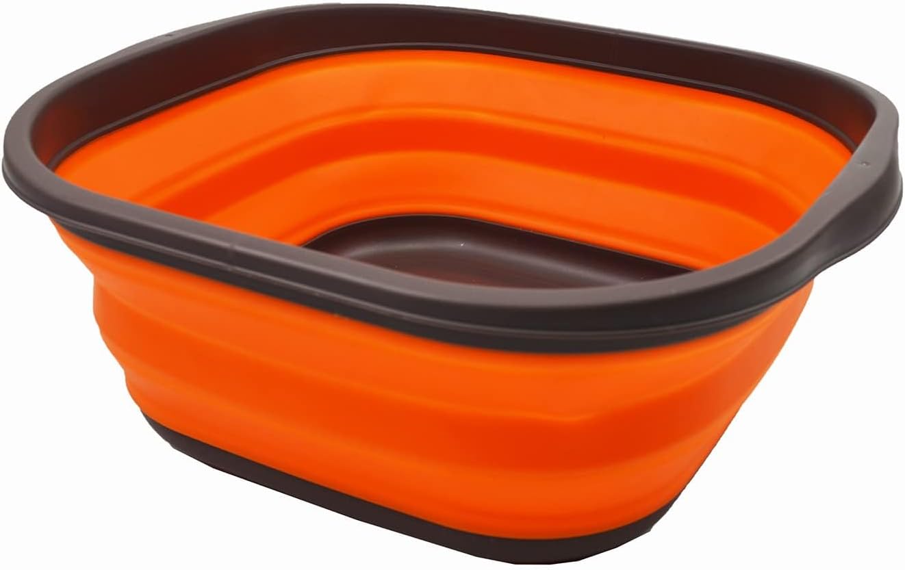 SAMMART 10L (2.6 Gallons) Collapsible Tub - Foldable Dish Tub - Portable Washing Basin - Space Saving Plastic Washtub (Brown/Orange, 1)