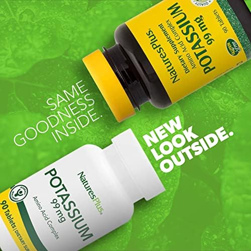 Nature’s Plus Potassium 99 mg - 90 Tablets - Supports Healthy Electrolyte Balance, Muscle and Nerve Function & Overall Well-Being - Gluten Free, Vegetarian - 90 Servings