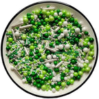 Edible Green White Pearl Sugar Sprinkles Candy Mix Size Baking Edible Cake Decorations Cupcake Toppers Cookie Decorating Wedding Party Valentine Halloween Christmas Supplies 100g/3.53oz