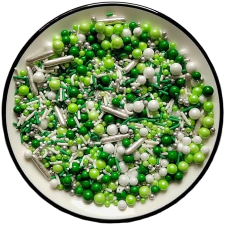 Edible Green White Pearl Sugar Sprinkles Candy Mix Size Baking Edible Cake Decorations Cupcake Toppers Cookie Decorating Wedding Party Valentine Halloween Christmas Supplies 100g/3.53oz