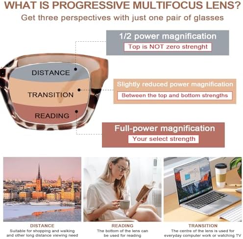 4 Pack Progressive Multifocus Reading Glasses for Women Oprah Style Blue Light Blocking Computer Readers