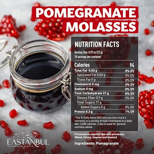 Eastanbul Pomegranate Molasses, 9.7oz, No Added Sugar, Mediterranean Pomegranate Syrup, Nar Eksisi Sweet and Sour Sauce, 100% Natural, Concentrate, Vegan Sauce, Paste, Salad Dressing, No Additives