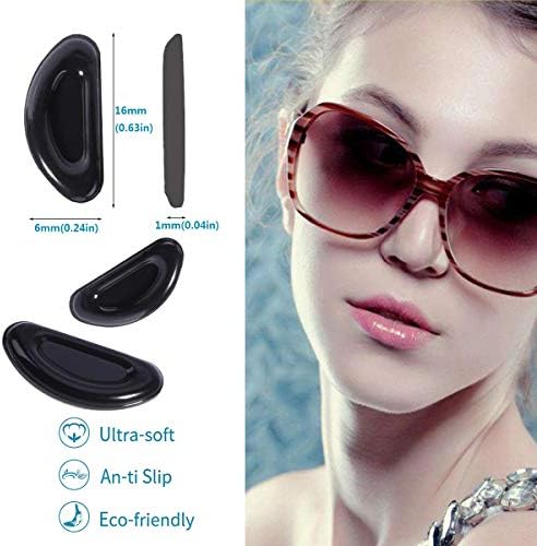 Eyeglass Nose Pads, Adhesive Anti-Slip Nose Pads, Soft Silicone Nose Pad Cushion for Glasses, Eyeglasses, Sunglasses, 12 Pairs (Black)