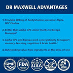Dr. Maxwell Acetylcholine, Alpha GPC Choline 600mg + Bacopa, Better Than Each Alone. More Reliable Acetylcholine (Supports Memory & Learning) Supplement, 60 Capsules