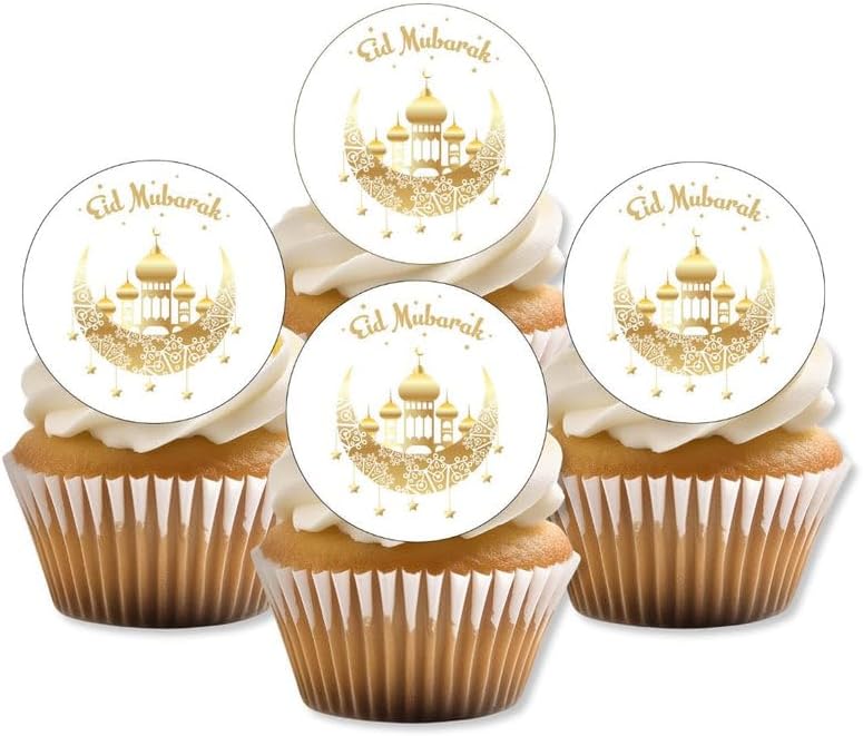 Eid Mubarak Edible Cupcake Toppers | PRECUT Gold Islamic Cake Decorations