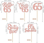 30PCS Happy 65th Birthday Cupcake Toppers Glitter Hello 65 Fabulous Sixty Five Cheers to 65 Years Old Birthday Cupcake Picks for Happy 65th Birthday Anniversary Party Cake Decor Supplies Rose Gold