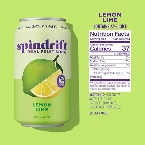 Spindrift "Lemon Lime" Soda, Made with Real Squeezed Fruit, Pack of 12