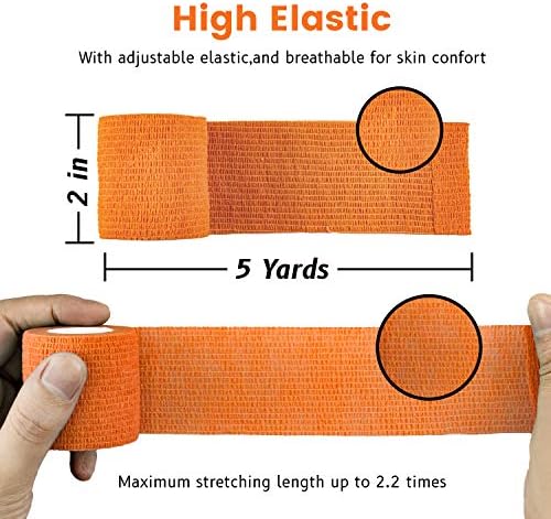 FRESINIDER 9 Rolls Self Adhesive Wrap Athletic Tape Gauze, Breathable Elastic Cohesive Bandage for Sports Injury & Pet (7 Pcs 2" x 5 Yards + 2 Pcs 1" X 5 Yards) (Orange)