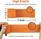 FRESINIDER 9 Rolls Self Adhesive Wrap Athletic Tape Gauze, Breathable Elastic Cohesive Bandage for Sports Injury & Pet (7 Pcs 2" x 5 Yards + 2 Pcs 1" X 5 Yards) (Orange)