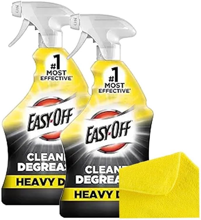 Easy-Off Heavy Duty Degreaser Cleaner Spray, 32 Ounce (Pack of 2+Cloth)