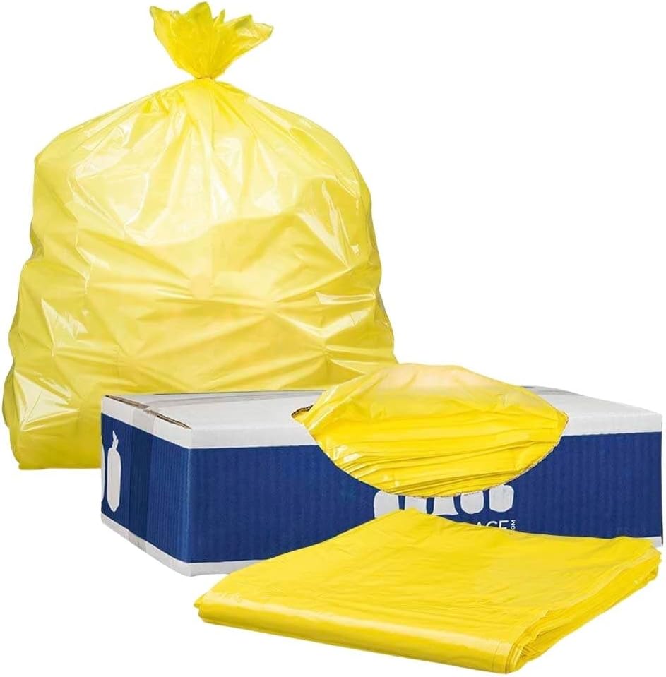 Plasticplace T55120YL 55-60 Gallon Trash Bags │ 1.2 Mil │ Yellow Heavy Duty Garbage Can Liners │ 38” x 58” (50 Count)