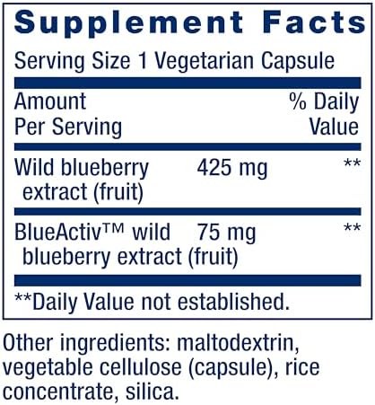 Life Extension Blueberry Extract Capsules, supports cognitive & memory health, helps maintain already-healthy cholesterol levels, fights oxidative stress, gluten-free, non-GMO, vegetarian, 60 capsules