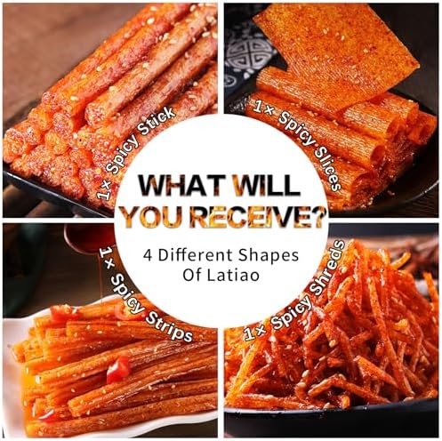 4 Pack Latiao Spicy Strips Chinese Snacks, Spicy Snacks Latio Spicy Strips 70g/2.46 Ounces per Pack, 4 Combinations Packed (Medium Spicy)