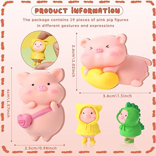 Leitee 19 Pcs Pig Mini Figurines Bird Dog Cat Figure Animal Set Cute Figurine Pig Cake Toppers for Home Desk Birthday Party Decorations(Classic)