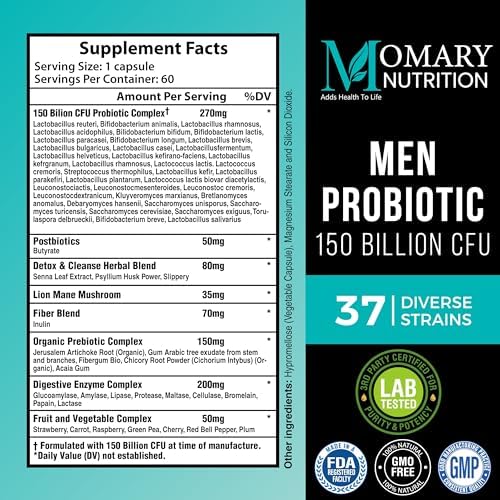 8-in-1 Bio Cultures Complex for Men – 150 Billion CFU Probiotics with 37 Diverse Strains, Organic Prebiotics, Postbiotics & Digestive Enzymes – Supports Digestive Balance & Gut Microbiome
