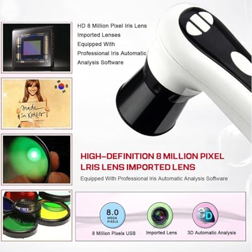 8 Million Pixels Iriscope Diagnostic Eye Analyzer, Analysis Iridology Camera USB Dual Image Display Iriscope for Beauty/Salon/Hospital