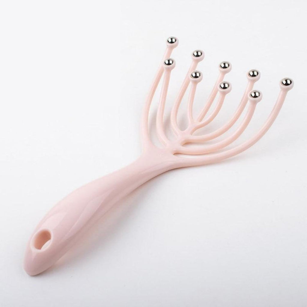 Head Massager Scalp Neck Comb – 1PC Handheld Relaxation Tool with 5 Fingers, 9 Claws & Steel Balls for Stress Relief & Hair Care-Claw Pink