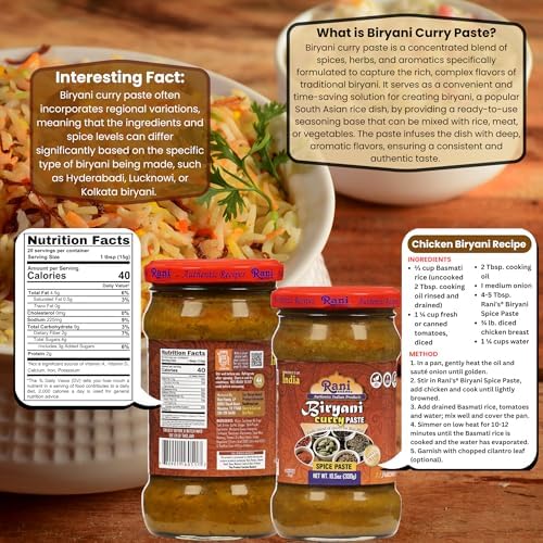 Rani Biryani Masala Curry Paste (Cooking Spice Paste for Indian Rice Dishes, Pullao/Pilau) 10.5oz (300g) Glass Jar ~ All Natural | Vegan | No Colors | Gluten Free | NON-GMO | Kosher | Indian Origin