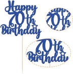 Gyufise 1Pc Happy 70th Birthday Cake Topper Glitter 70 & Fabulous Cheers to 70 Years 70th Birthday Cake Pick for Celebrating 70th Birthday Anniversary Party Cake Decorations Supplies Blue
