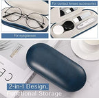 MoKo Double Eyeglass Case, Contact Lens Case with Mirror Tweezers Remover, 2 in 1 Double Sided Portable Contact Lens Box Holder Container Soak Storage Kit Sunglasses Pouch for Men & Women, Blue