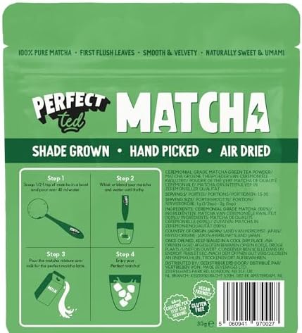 PerfectTed Matcha Powder, Ceremonial Grade Japanese, 30g (30 Servings), Perfect for Lattes & Smoothies | Premium Matcha Fuel | with L-Theanine | Antioxidants | Vegan | Gluten-Free
