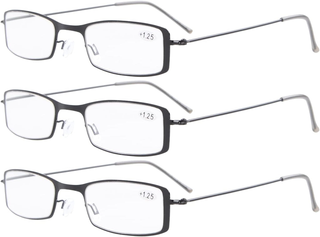 Eyekepper 3-Pack Unique Lightweight Stainless Steel Frame Reading Glasses for Men and Women Black +2.25