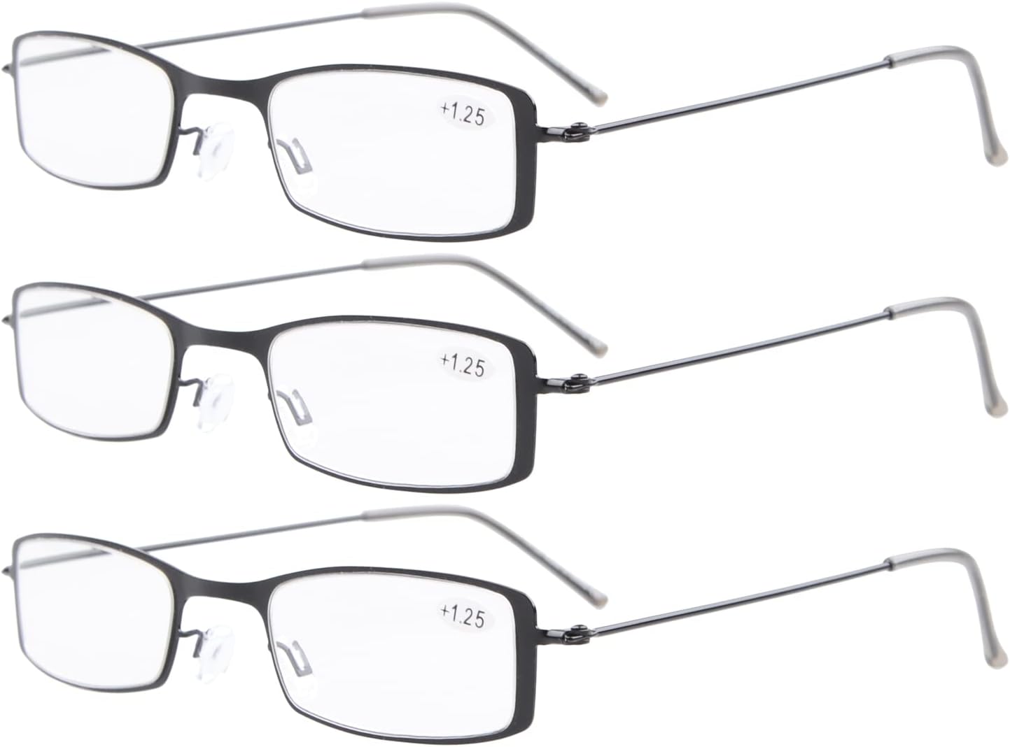 Eyekepper 3-Pack Unique Lightweight Stainless Steel Frame Reading Glasses for Men and Women Black +2.25