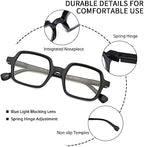 JM 4 Pack Square Reading Glasses, Blue Light Blocking Computer Reader for women men, Spring Hinge