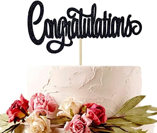 Congratulations Cake Topper, Congrats Grad Graduate, 2026 Graduation/Wedding/Birthday/Anniversary/Retirement Celebration Party Decorations Supplies, Black Glitter