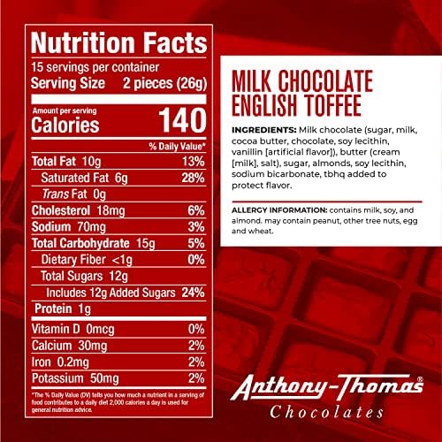 Anthony Thomas, Milk Chocolate English Toffee Gift Box, Rich Almond Butter Toffee (30 Count, Milk Chocolate)