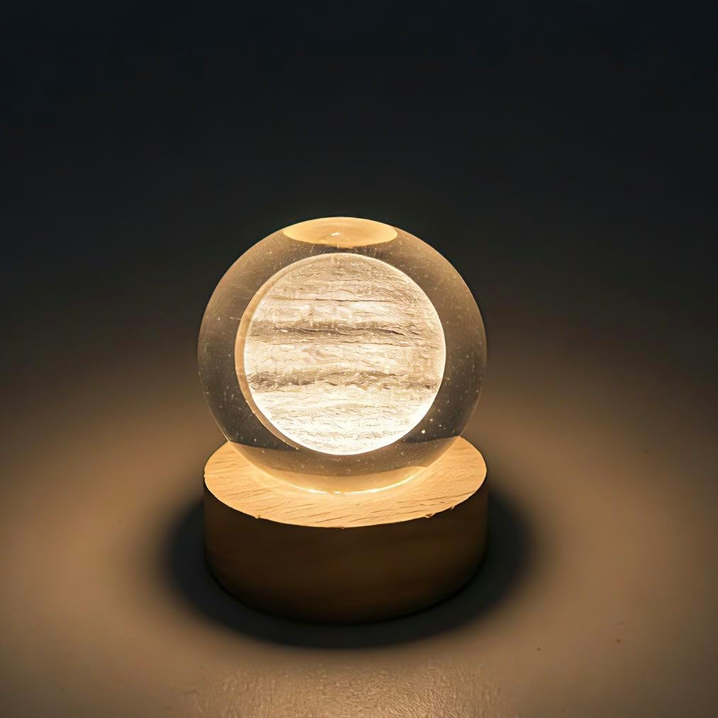 3D Jupiter Crystal Ball, 2.4inch Universe Gifts Decorative Quartz Glass Ball, Space Laser Engraved Model Astronomy Decor, Paperweight Physics Display Sculpture Home Decor Crafts for Friends