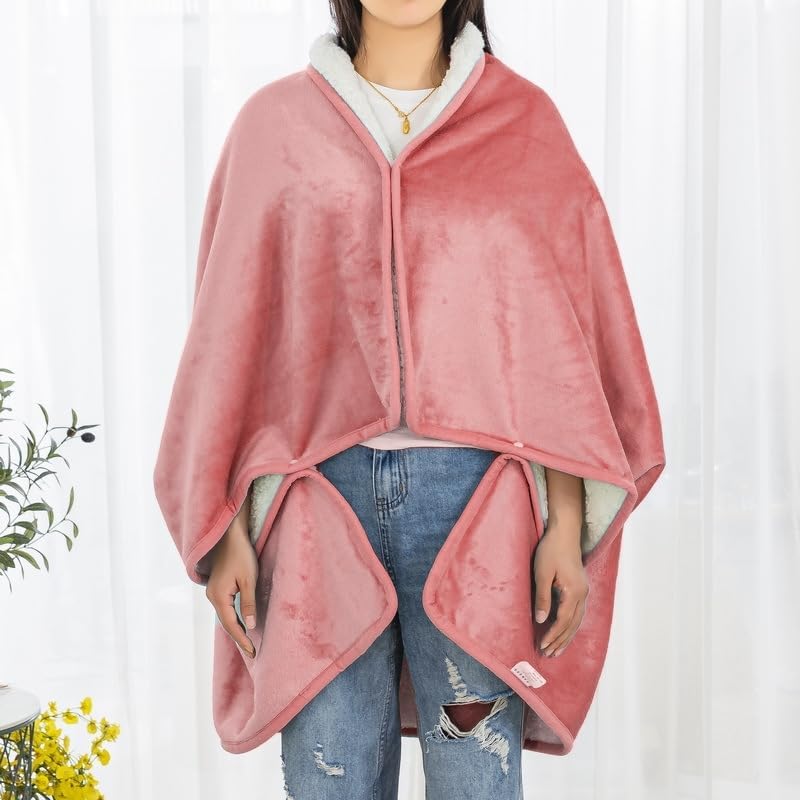 SIQITECHNO Wearable Shawl Blanket Flannel Fleece Lined Poncho Blanket with Buttons Warm Sofa Shawl Wrap Cape Throw Blankets