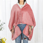 SIQITECHNO Wearable Shawl Blanket Flannel Fleece Lined Poncho Blanket with Buttons Warm Sofa Shawl Wrap Cape Throw Blankets