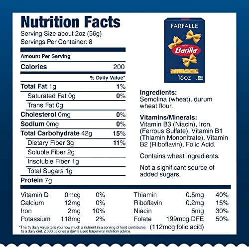 Barilla Farfalle Pasta, 16 oz. Box (Pack of 12) - Non-GMO, Made with Durum Wheat Semolina - Kosher Certified