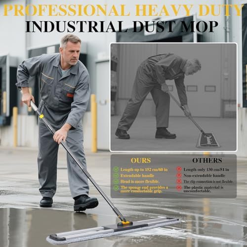 Masthome 36" Commercial Mop, Heavy Duty Industrial Floor Mop with 3 Microfiber Pads, 60" Adjustable Large Dust Mop,Wet Dry Flat Mops for Office Garage Warehouse Factory Mall