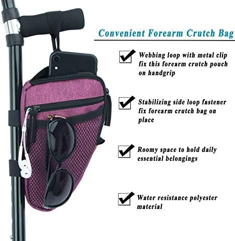 Forearm Crutch Bag Lightweight and Waterproof Forearm Crutch Accessories Storage Pouch with Triangle Shape, Universal Crutch Accessories Bag with Mesh Pocket to Organize Daily Essentials (Purple)