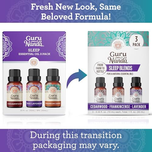 GuruNanda Sleep Essential Oil Set (Pack of 3 x 0.34 Fl Oz) - 100% Pure, Natural & Undiluted Cedarwood, Frankincense & Lavender Aromatherapy Oils for Diffuser - Perfect for Massages & DIY Recipes