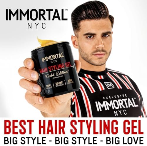Immortal NYC Infuse Mega Fixation Hair Styling Gel 500ml - Ultimate Control, Extreme Volume, Long-Lasting Hold with Argan Oil (500 mL, Gold Edition)