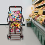 Foldable Rollator Walker with Seat Lightweight Shopping Cart for Seniors Portable Grocery Cart with Large Basket 18.9x15.75in (Floral Fabric)