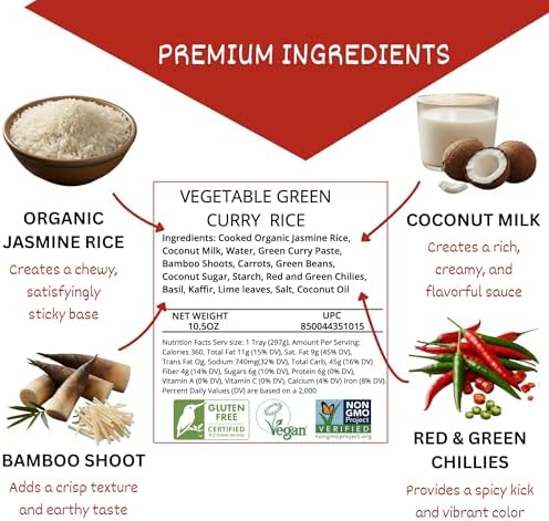 24Vegan Organic Thai Green Curry with Jasmine Rice, Vegan Thai Curry, Non-GMO, No MSG, Gluten-Free, Instant Curry Meal, Just Heat & Eat - Pack of 1