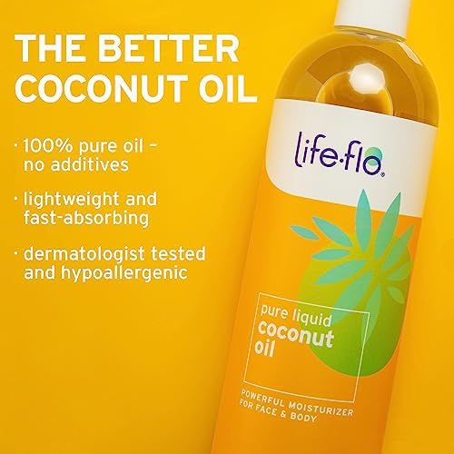 LIFE-FLO Pure Coconut Oil, Fractionated, Refined Liquid Coconut Oil, Skin Care, Hair Care, Massage, Aromatherapy, All Skin Types, Hypoallergenic, 60-Day Guarantee, Not Tested on Animals, 16oz