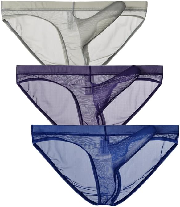 Mens Ultra Thin Breathable Mesh Elephant Nose Pouch Triangle Briefs Underwear Hip Coverage Bikini Panties